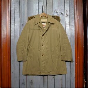 Vintage 70s Mens Mighty Mac Out O' Gloucester Khaki Hooded Jacket Coat